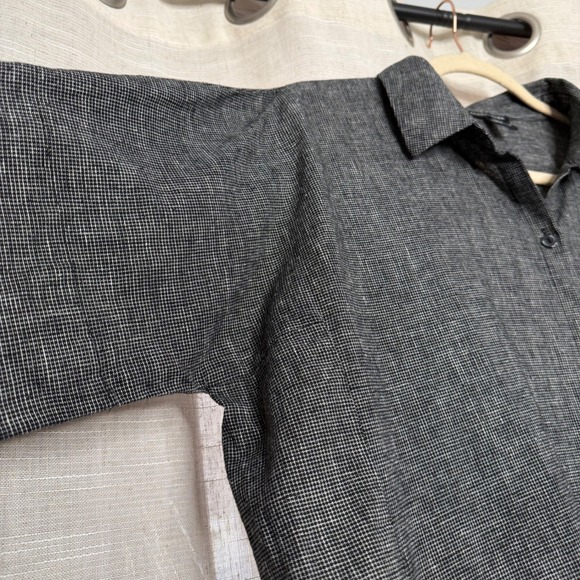 Eileen Fisher Shirt Dress Hemp Organic Cotton Check Short Sleeve Oversized SMALL - Picture 5 of 11